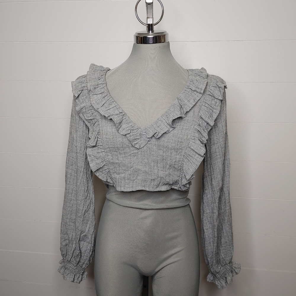 ZARA Ruffle Cropped Blouse - Picture 2 of 13